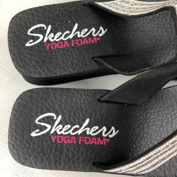 Skechers Women's Size 9 Vinyasa Black Silver Platform Rhinestone Sandals 31618 - Picture 12 of 14